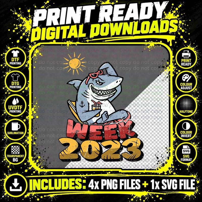 Guess What Week It Is Funny Shark Gifts Mens Png SVG Digital Bundle
