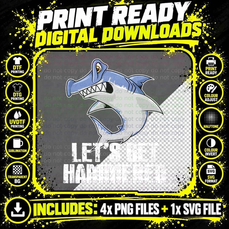 Hammerhead Funny Shark Let's Get Hammered Drinking Party Png SVG Digital Bundle