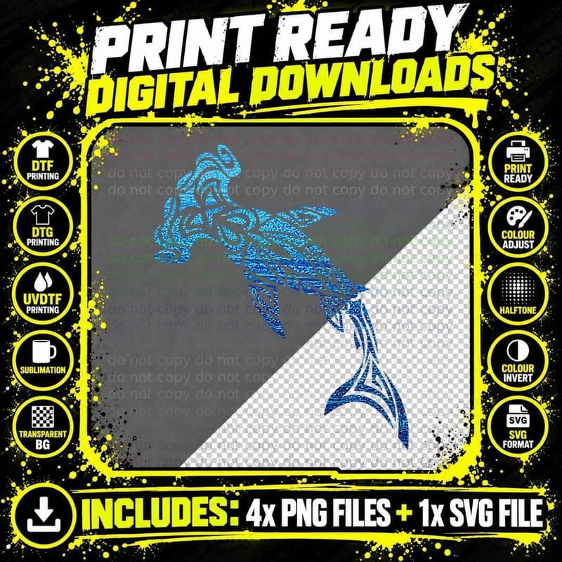 Hammerhead Shark Hawaiian Polynesian Tribal Tattoo Png SVG Digital Bundle