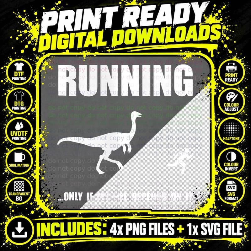 Hate Running Dinosaur Funny T-Shirt Png SVG Digital Bundle