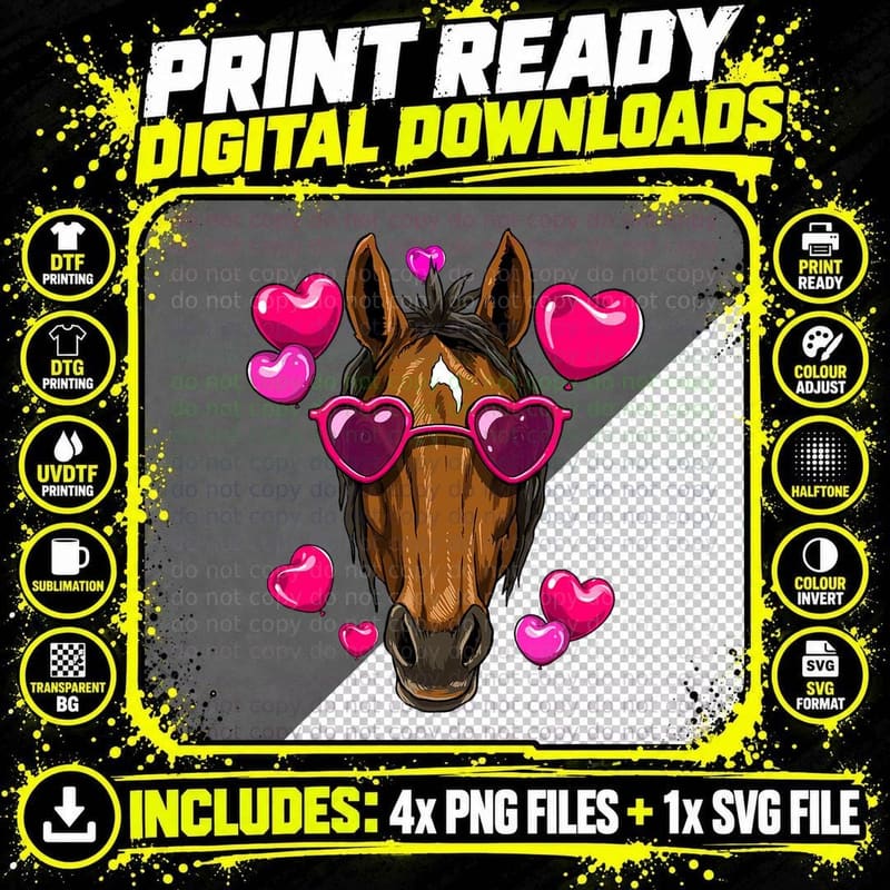 Horse Valentines Day Heart Love Couples Horse Lover Png SVG Digital Bundle