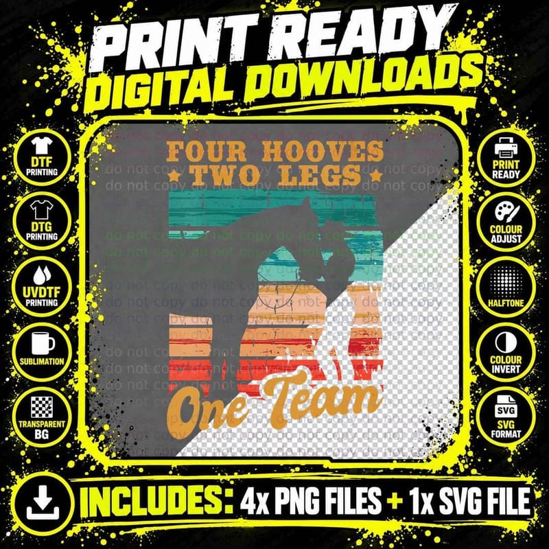 Horses Four Hooves Two Legs One Team Horse Girl Png SVG Digital Bundle