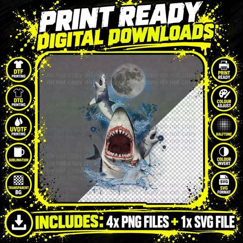 Howling at the Moon - Funny Great White Shark T-Shirt Png SVG Digital Bundle