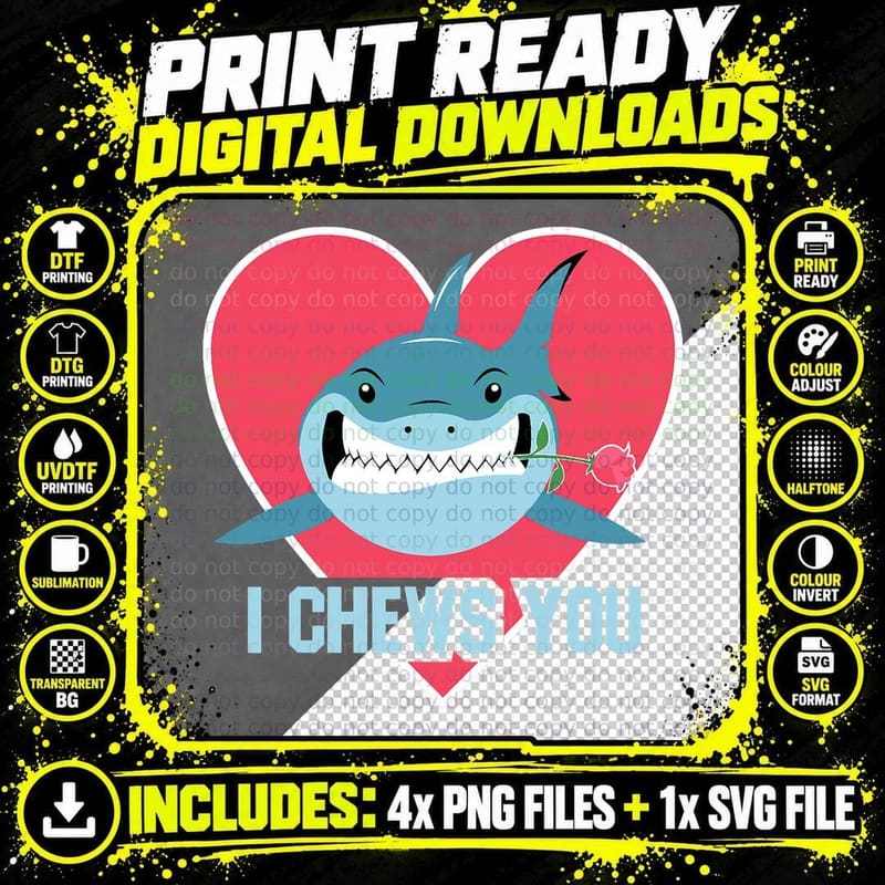 I Chews You Funny Shark Lovers Valentines Day Couple Png SVG Digital Bundle