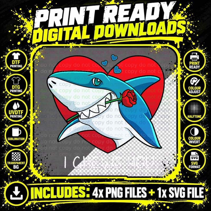 I Chews You Great White Shark Valentines Day T-Shirt Png SVG Digital Bundle
