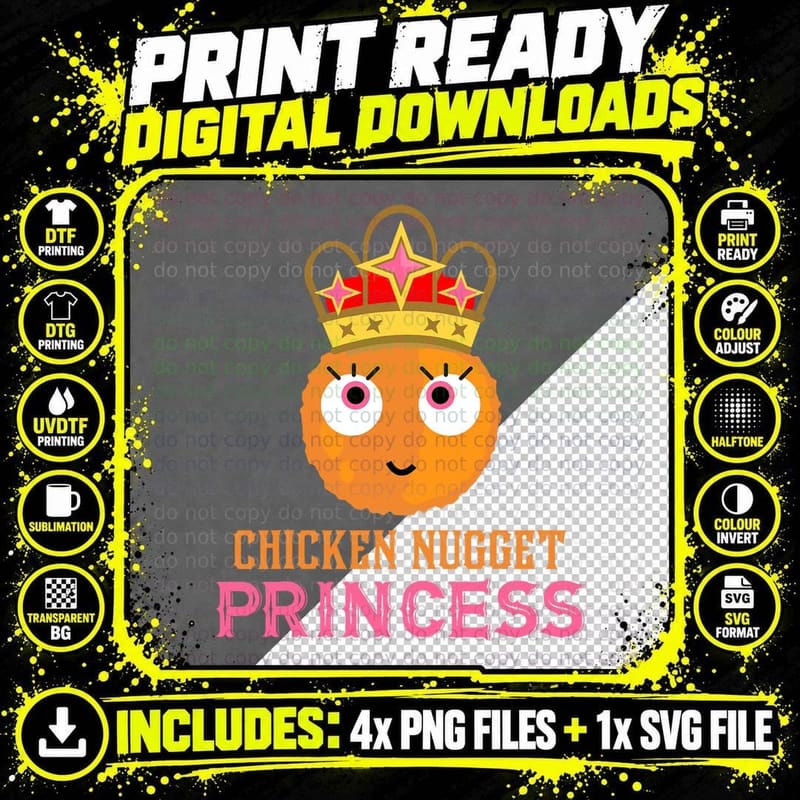 I Love Chicken Nuggets Tenders Nugget Princess Nugg Png SVG Digital Bundle