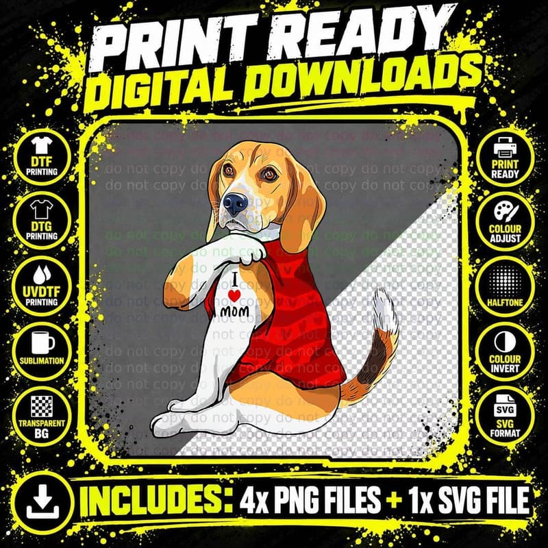 I Love Mom Tattoo Beagle Dog Lover Women Gifts Beagle Png SVG Digital Bundle