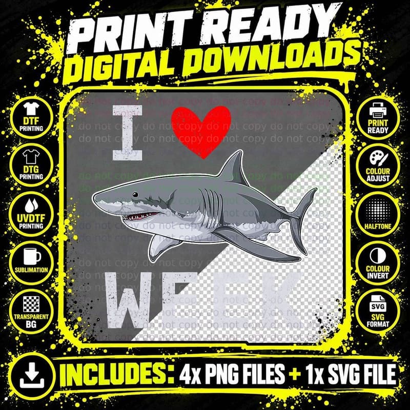 I Love Sharks Funny Shark Event Week Lovers T-Shirt Png SVG Digital Bundle