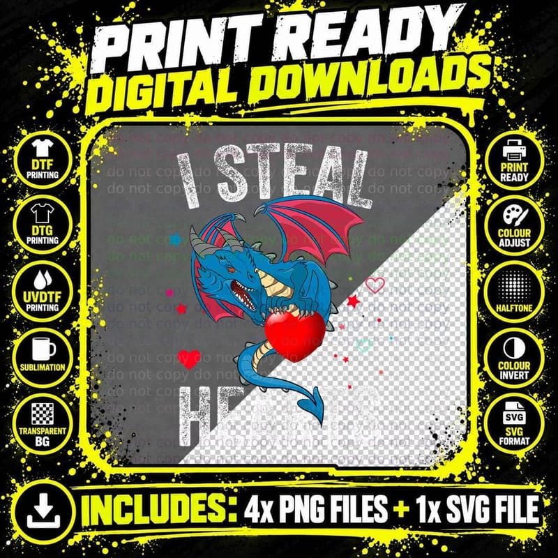 I Steal Hearts Valentines Day Cute Dragon Lover Gifts Png SVG Digital Bundle