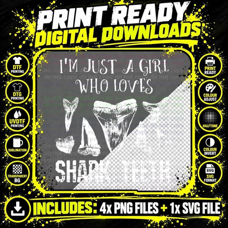 I'm Just a Girl Who Loves Shark Teeth Fossil Tooth Png SVG Digital Bundle