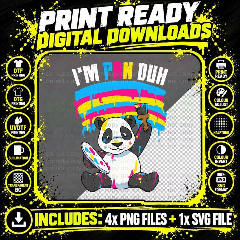 I'm Pan Duh Panda Pansexual Pride Rainbow LGBT T-Shirt Png SVG Digital Bundle