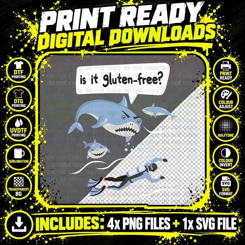 Is It Gluten-Free - Shark Gluten Allergy Celiac Disease Png SVG Digital Bundle