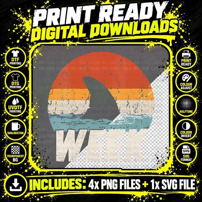 It's Week Vintage Shark Fin Lovers Ocean Beach Png SVG Digital Bundle