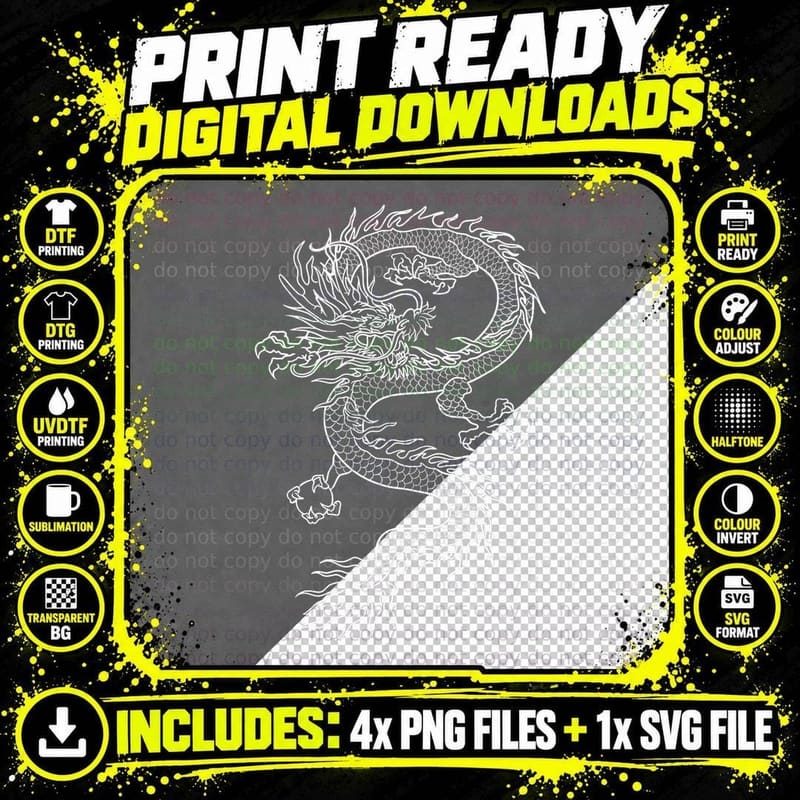 Japan Dragon Tattoo Drawing Traditional Japanese Graphic Png SVG Digital Bundle