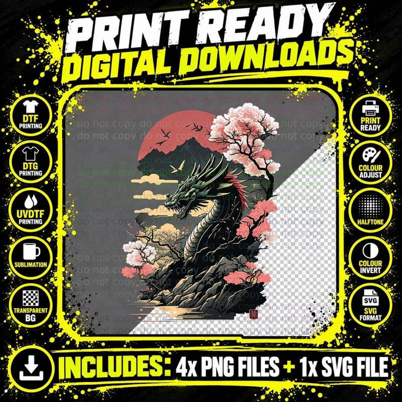 Japanese Aesthetic Dragon Japanese Art Japan Tattoo Png SVG Digital Bundle