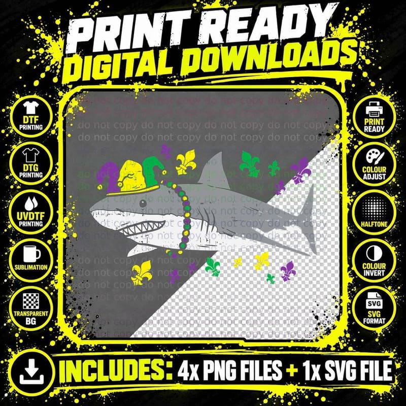 Jester Shark Animal Lover Mardi Gras Carnival Boys Png SVG Digital Bundle
