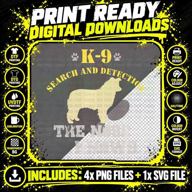 K9 Detection Dog Border Collie T-Shirt Png SVG Digital Bundle