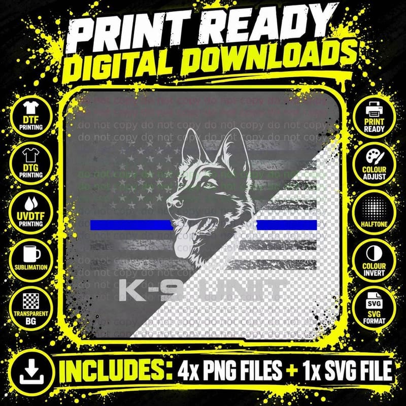 K9 Unit Police Dog Thin Blue Line K9 Police Officer Png SVG Digital Bundle