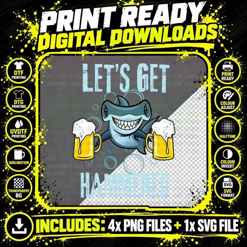 Let's Get Hammered All Week Funny Hammerhead Shark Pun Png SVG Digital Bundle