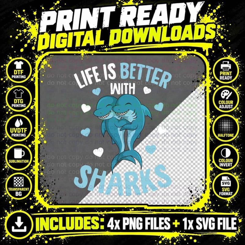 Life Is So Much Better With Sharks Kids Women Girls Png SVG Digital Bundle