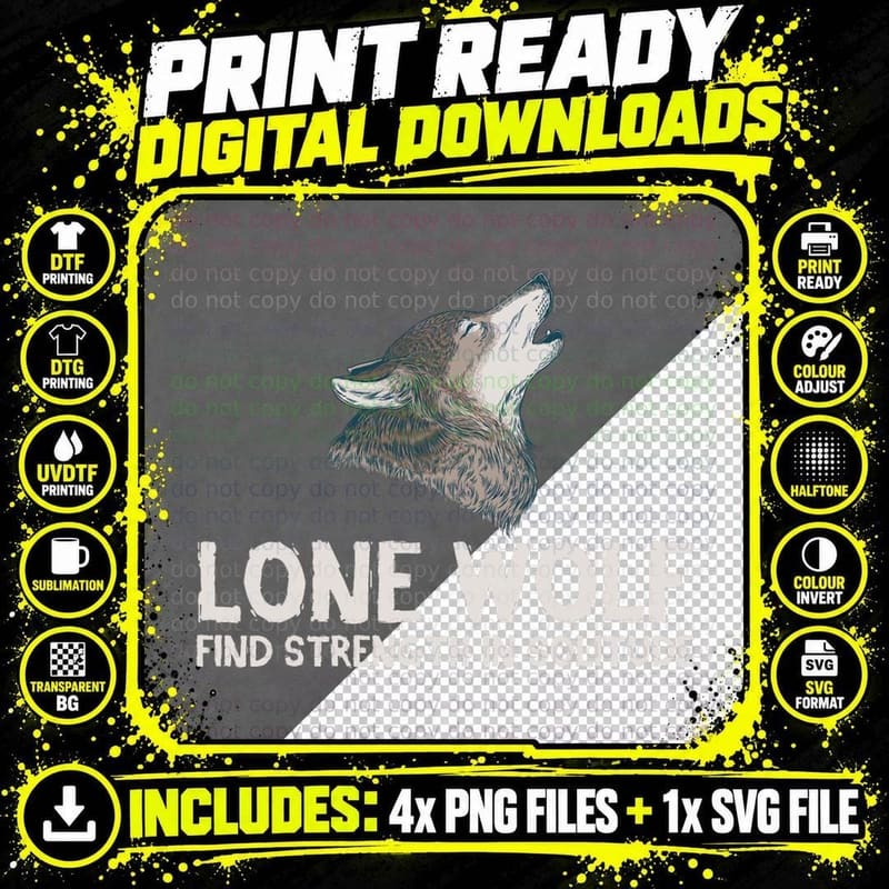 Lone Wolf Solitude Nature Lover Birthday Gift T-Shirt Png SVG Digital Bundle