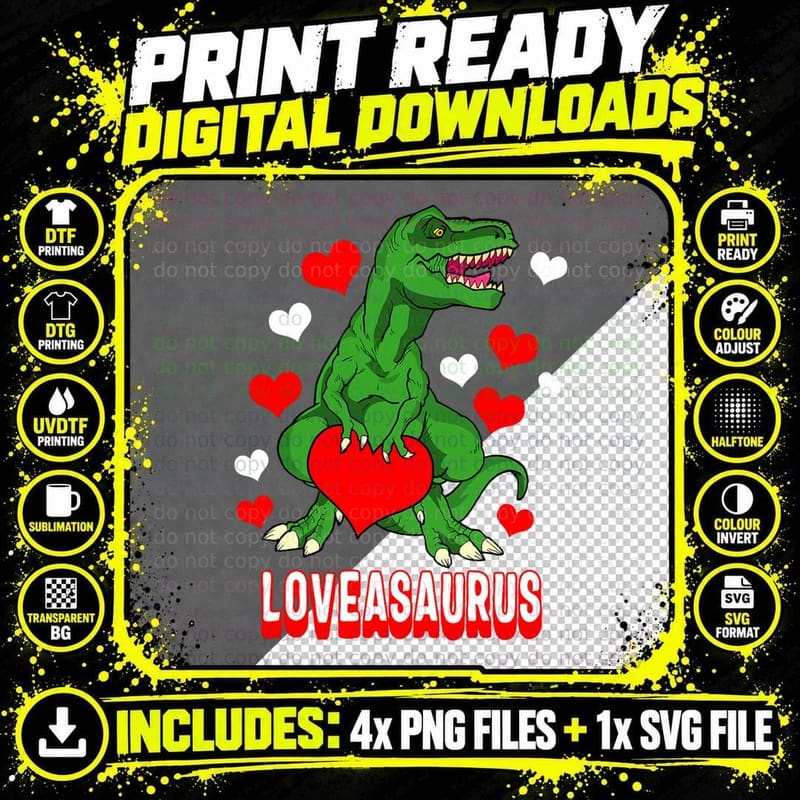 Lovesaurus Valentines Day Cute Dinosaur Boys Kids T-Shirt Png SVG Digital Bundle