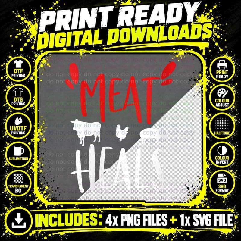 Meat Heals, Keto Low Carb Diet Beef, Pork, Chicken Png SVG Digital Bundle