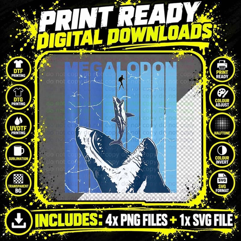 Megalodon Great White Shark Giant T-Shirt Png SVG Digital Bundle