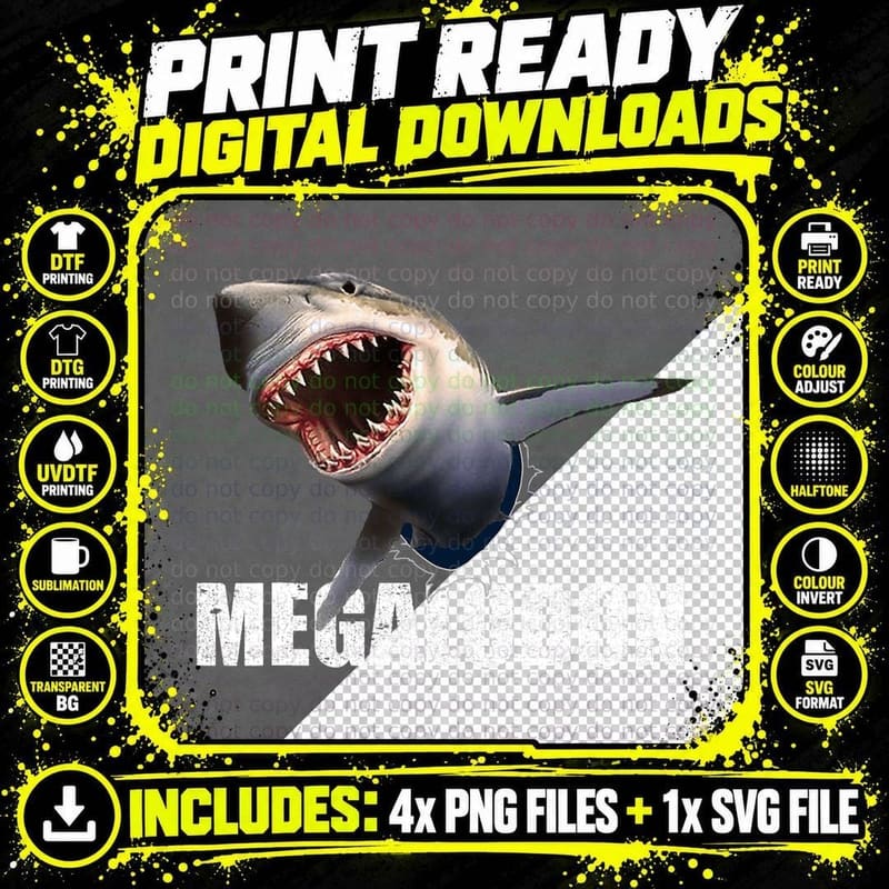 Mens Megalodon Shark Shirt Prehistoric Ocean Humor Gift Png SVG Digital Bundle