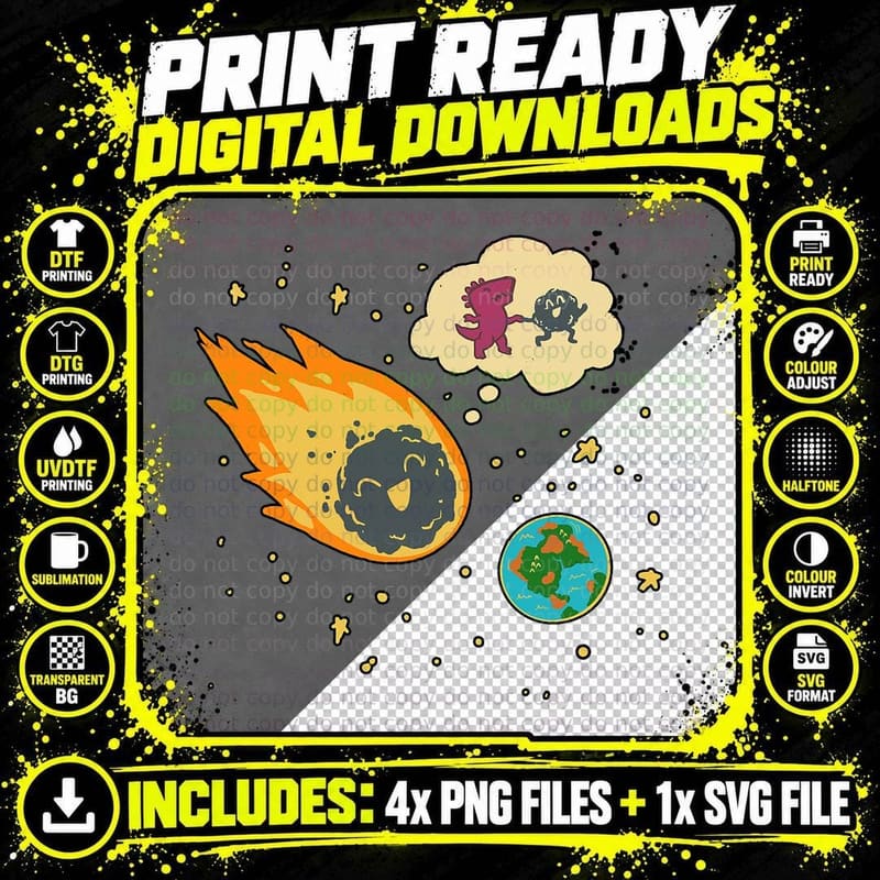 Meteor Hitting Earth - Funny Dinosaur Extinction Science Png SVG Digital Bundle