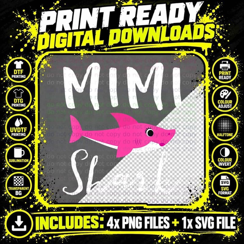 Mimi Shark Grandma Grandmother Pink Shark Graphic Png SVG Digital Bundle