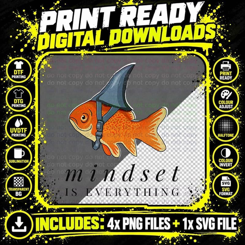 Mindset Motivational Quote Cute Goldfish T-Shirt Png SVG Digital Bundle