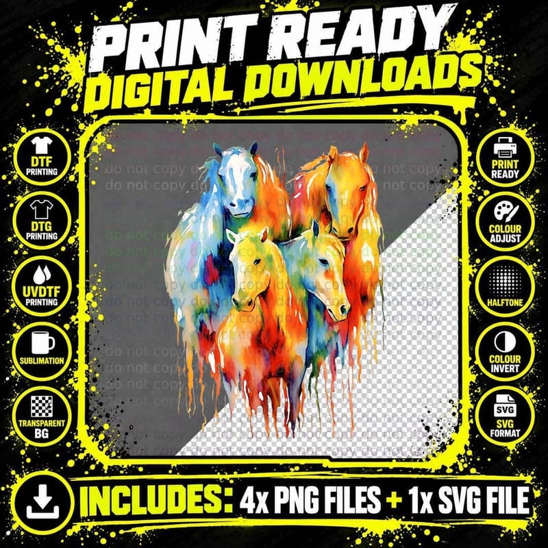 Miniature Horses Mini Horse Watercolor Splash Equestrian Png SVG Digital Bundle