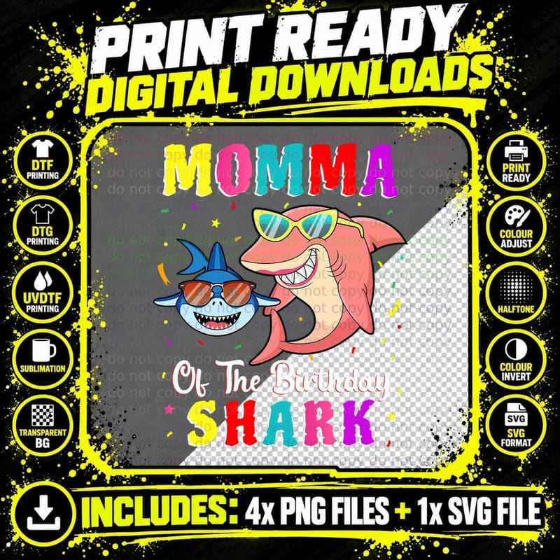 Momma of the Shark Birthday Family Matching Birthday Son Png SVG Digital Bundle