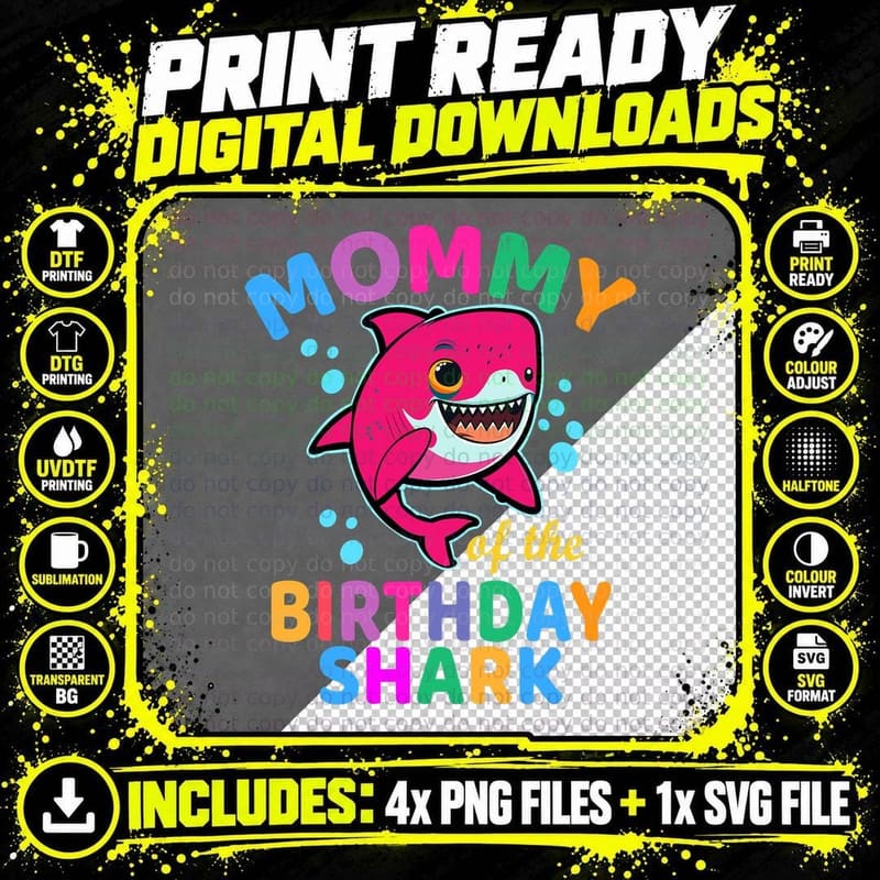 Mommy of Shark Birthday Mom Matching Family Birthday Png SVG Digital Bundle