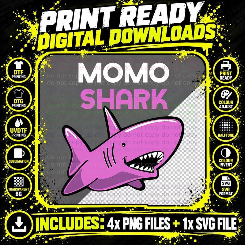 Momo Shark Funny Family T-Shirt Png SVG Digital Bundle