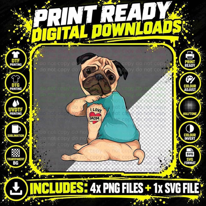Mother's Day Gift Funny Dog Pug Mom T-Shirt Png SVG Digital Bundle