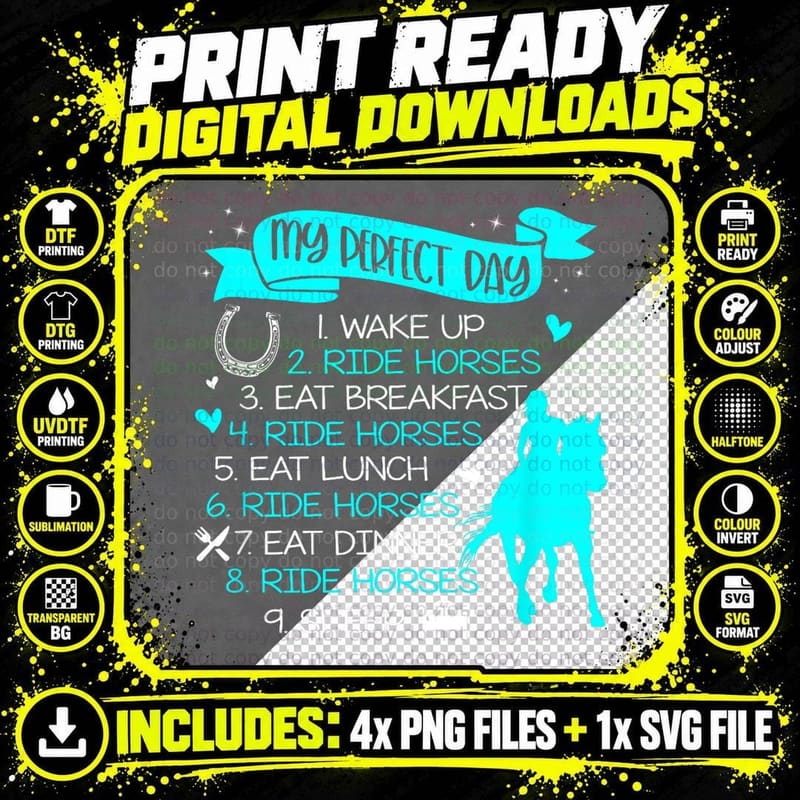 My Perfect Day Ride Horses Funny Equestrian Horse Lover Png SVG Digital Bundle
