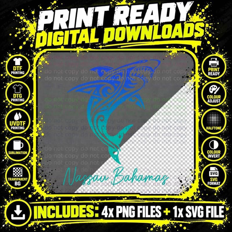 Nassau Bahamas Shark Scuba Diving Surfer Surfingsurf Png SVG Digital Bundle