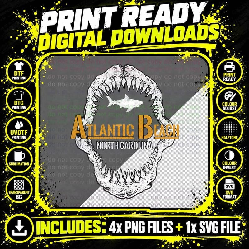 North Carolina Vintage Shark Teeth T-Shirt Png SVG Digital Bundle