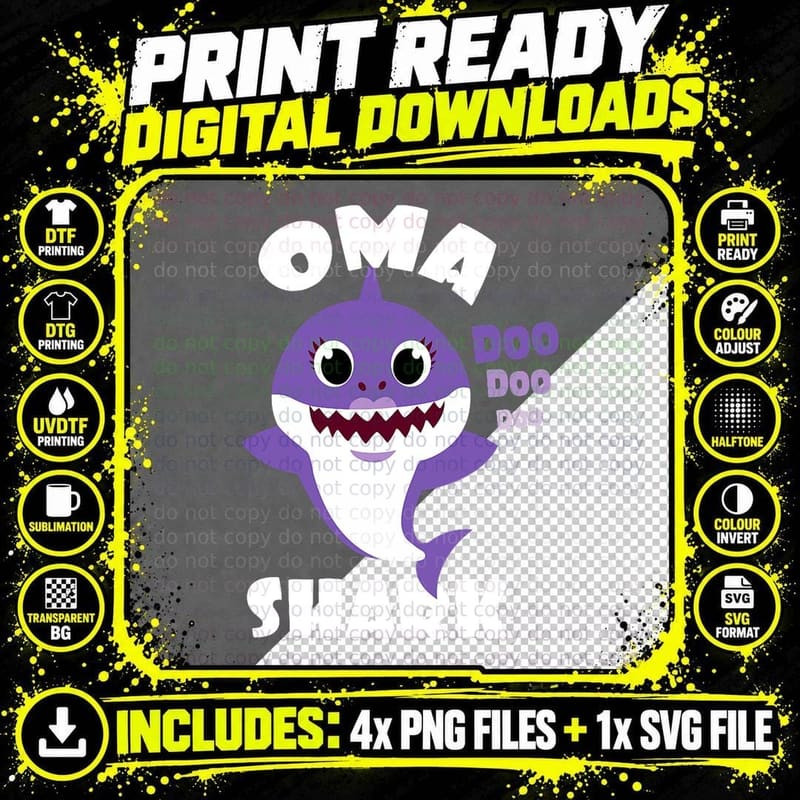 Oma Purple Shark Tshirt Love Grandma Shark T-Shirt Png SVG Digital Bundle