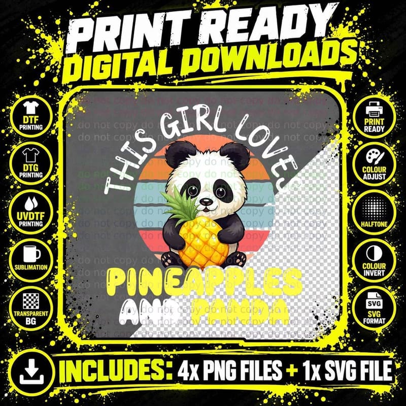 Panda Pineapple Tropical Fruit Hello Summer Bamboo Png SVG Digital Bundle