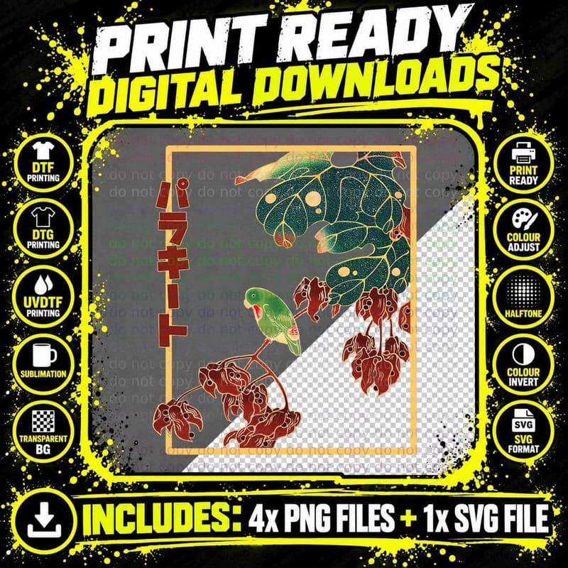 Parrot Japanese Vintage Art Tshirt Japan Bird Artwork Png SVG Digital Bundle