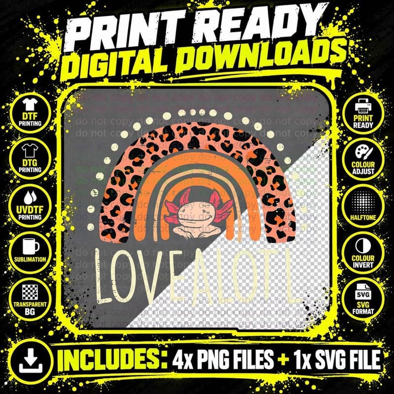 Peach Leopard Rainbow Lovealotl Axolotl Cute Men Women Png SVG Digital Bundle
