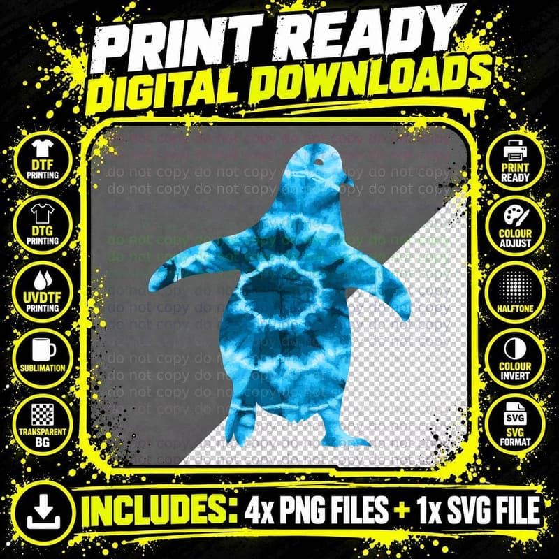 Penguin Tie Dye Pattern Lover Flightless Bird Antarctica Png SVG Digital Bundle