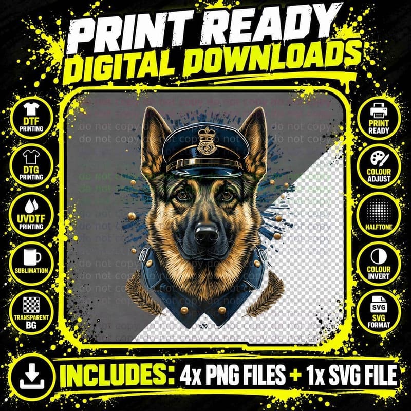 Police Officer Alsatian Cop Dog T-Shirt Png SVG Digital Bundle