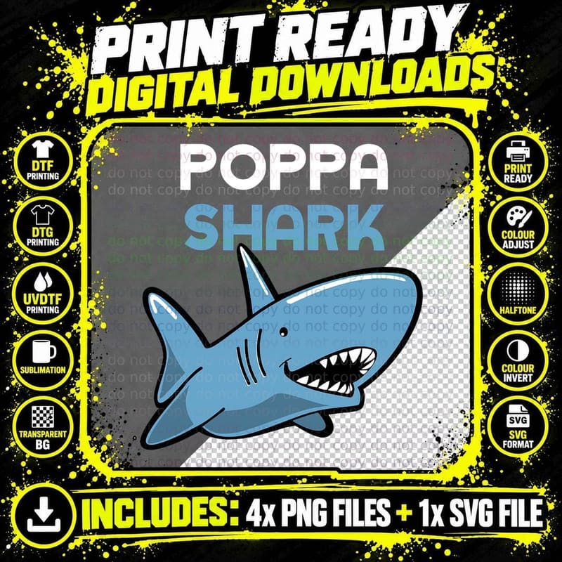 Poppa Shark Funny Family T-Shirt Png SVG Digital Bundle