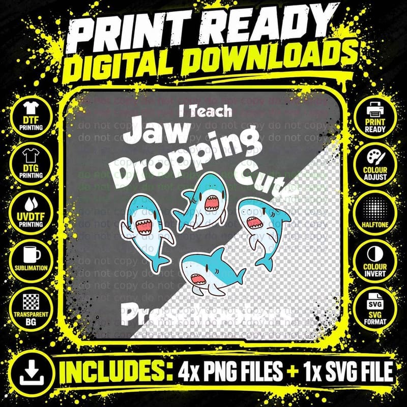 Preschool Teacher Shark T-Shirt Png SVG Digital Bundle