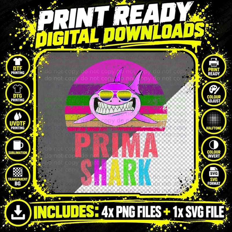 Prima Shark Funny Spanish Female Cousin Vintage T-Shirt Png SVG Digital Bundle