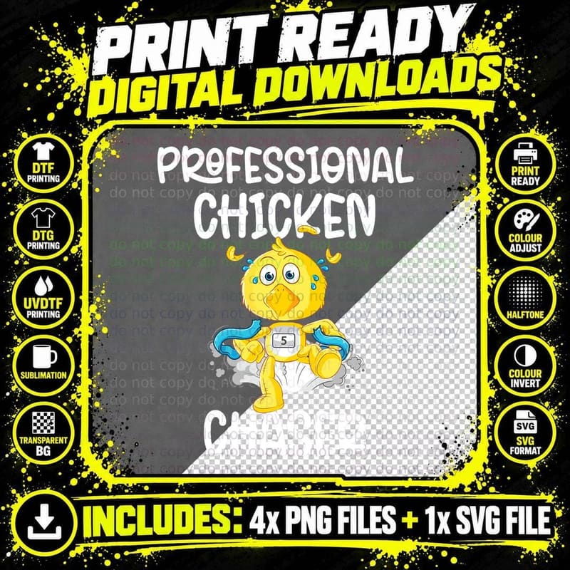 Professional Chicken Chaser Funny Farm Farmer Kids Png SVG Digital Bundle